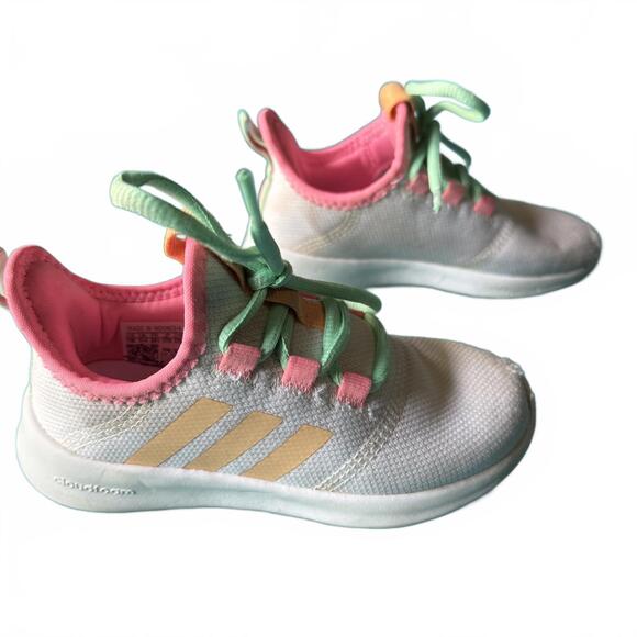 adidas Cloudfoam kids sneakers white mesh pastel lace-up size 11K - Picture 6 of 9